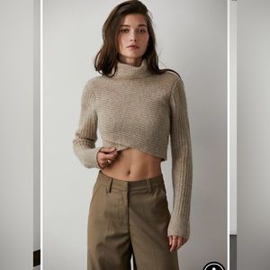 Crescent Brown Cropped Criss Cross Sweater